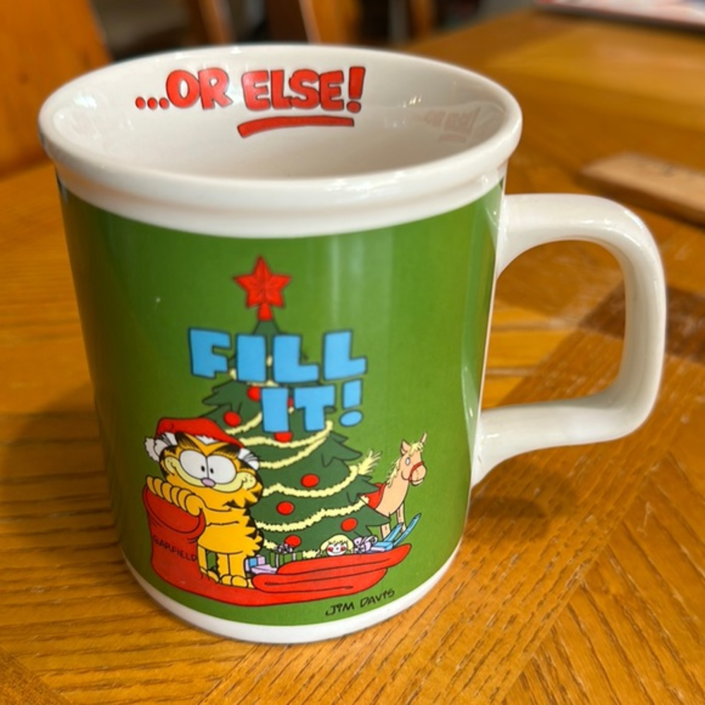 Vintage Garfield Christmas Mug Fill It Or Else Coffee Cup 1978